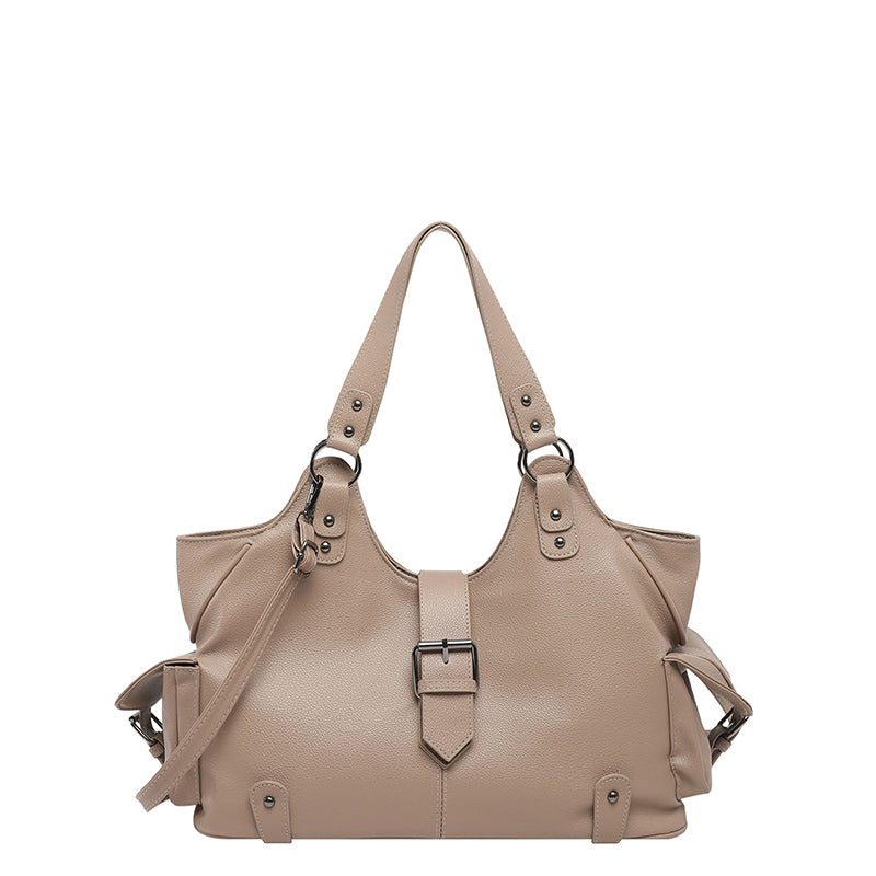White Y2K Multi-Pocket Hobo Shoulder Bag, Large Capacity Utility Buckle Tote Bag for Women, Casual Daily Crossbody Handbag
