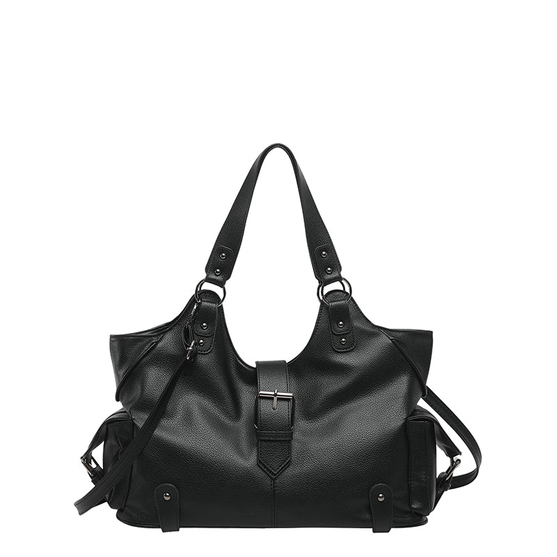 White Y2K Multi-Pocket Hobo Shoulder Bag, Large Capacity Utility Buckle Tote Bag for Women, Casual Daily Crossbody Handbag