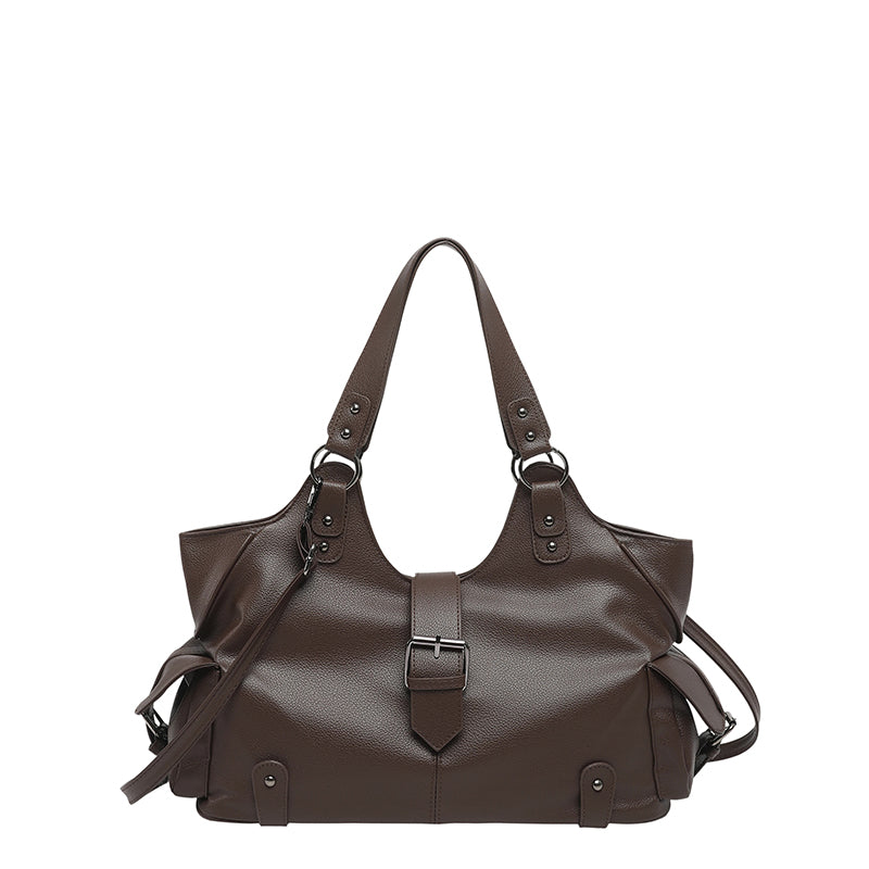White Y2K Multi-Pocket Hobo Shoulder Bag, Large Capacity Utility Buckle Tote Bag for Women, Casual Daily Crossbody Handbag