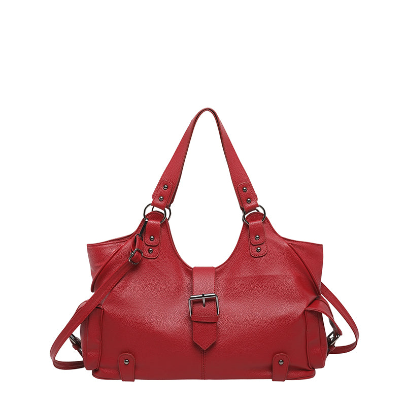 White Y2K Multi-Pocket Hobo Shoulder Bag, Large Capacity Utility Buckle Tote Bag for Women, Casual Daily Crossbody Handbag