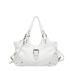 White Y2K Multi-Pocket Hobo Shoulder Bag, Large Capacity Utility Buckle Tote Bag for Women, Casual Daily Crossbody Handbag