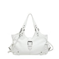 White Y2K Multi-Pocket Hobo Shoulder Bag, Large Capacity Utility Buckle Tote Bag for Women, Casual Daily Crossbody Handbag