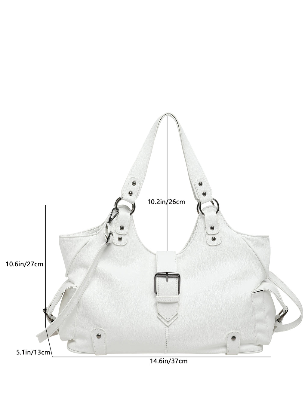 White Y2K Multi-Pocket Hobo Shoulder Bag, Large Capacity Utility Buckle Tote Bag for Women, Casual Daily Crossbody Handbag