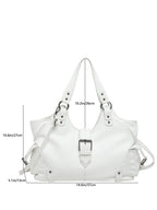 White Y2K Multi-Pocket Hobo Shoulder Bag, Large Capacity Utility Buckle Tote Bag for Women, Casual Daily Crossbody Handbag