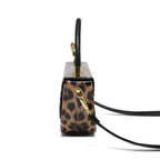 Leopard Print Saddle Handbag, Glossy Acrylic Shoulder Bag with Unique Curved Gold Handle, Women Trendy Crossbody Purse