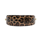 Leopard Print Saddle Handbag, Glossy Acrylic Shoulder Bag with Unique Curved Gold Handle, Women Trendy Crossbody Purse
