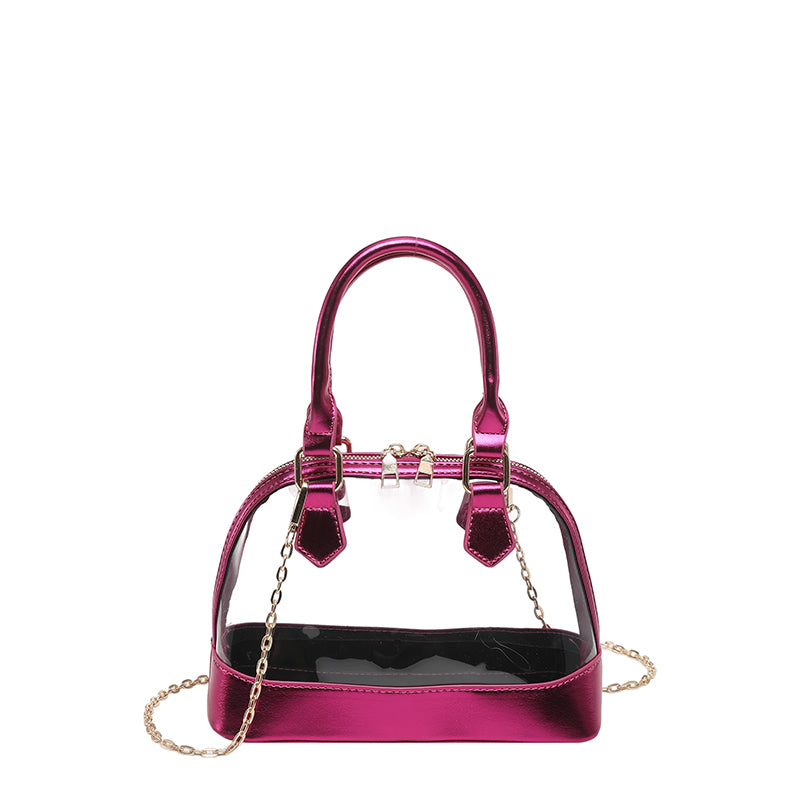 Metallic Gold Trim Clear Mini Dome Handbag, Transparent PVC Chain Crossbody Bag, Women Trendy Top Handle Purse