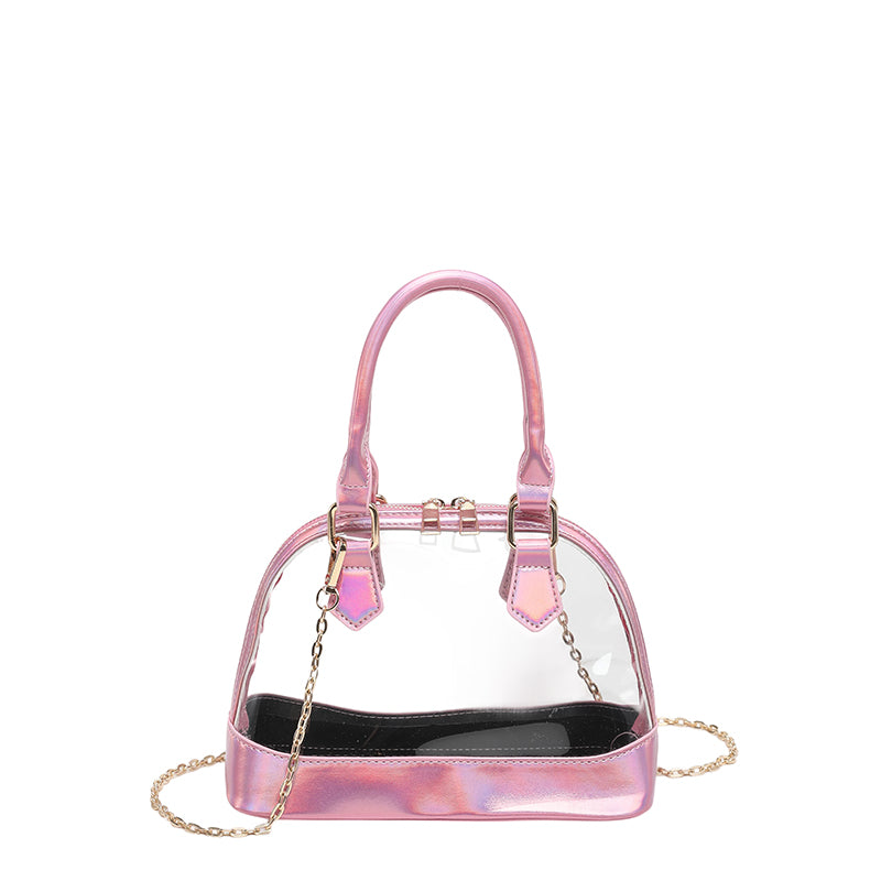 Metallic Gold Trim Clear Mini Dome Handbag, Transparent PVC Chain Crossbody Bag, Women Trendy Top Handle Purse