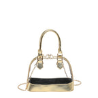 Metallic Gold Trim Clear Mini Dome Handbag, Transparent PVC Chain Crossbody Bag, Women Trendy Top Handle Purse