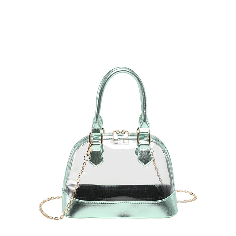 Metallic Gold Trim Clear Mini Dome Handbag, Transparent PVC Chain Crossbody Bag, Women Trendy Top Handle Purse