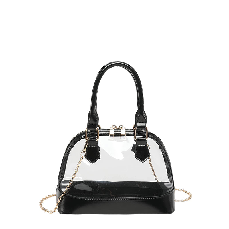 Metallic Gold Trim Clear Mini Dome Handbag, Transparent PVC Chain Crossbody Bag, Women Trendy Top Handle Purse