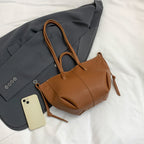 Women Drawstring Side Tote Bag, Contrast Stitch Soft Faux Leather Large Capacity Commute Shoulder Bag