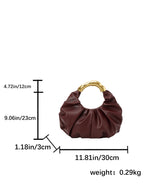 Women Ruched Cloud Hobo Handbag, Irregular Curved Gold Metal Ring Handle Soft Faux Leather Mini Shoulder Bag