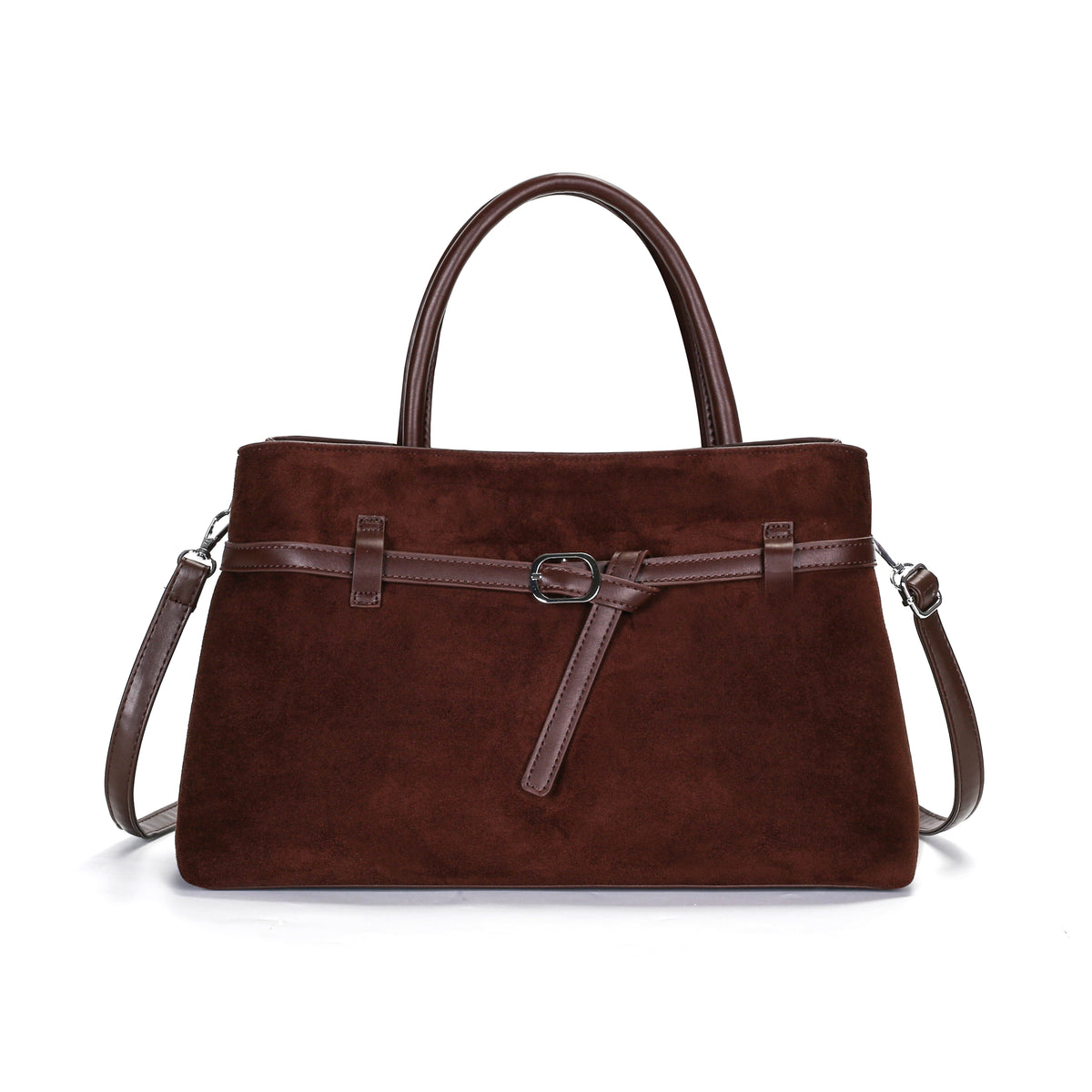 Women Vintage Suede Top Handle Tote Bag, Buckle Decor Large Capacity Work Shoulder Handbag for Office Commute