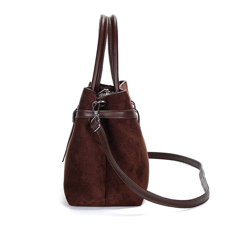 Women Vintage Suede Top Handle Tote Bag, Buckle Decor Large Capacity Work Shoulder Handbag for Office Commute