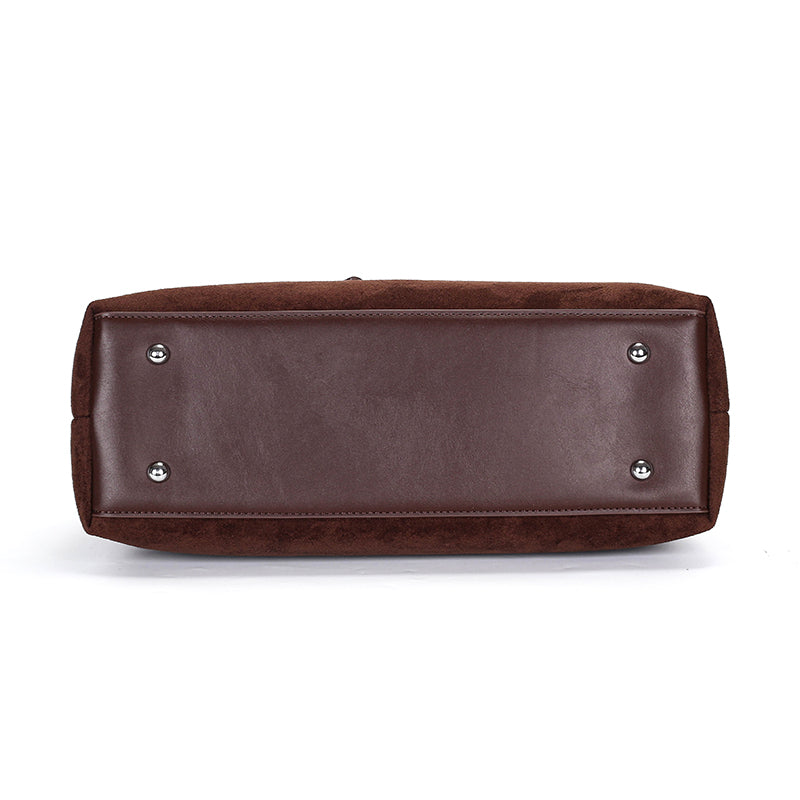 Women Vintage Suede Top Handle Tote Bag, Buckle Decor Large Capacity Work Shoulder Handbag for Office Commute