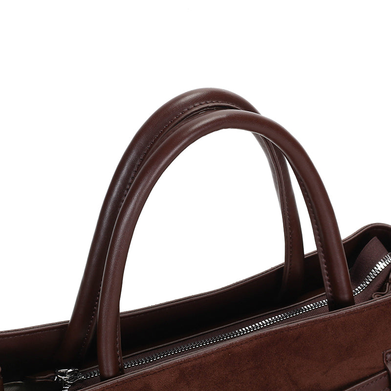 Women Vintage Suede Top Handle Tote Bag, Buckle Decor Large Capacity Work Shoulder Handbag for Office Commute