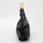 Women Ruched Cloud Hobo Handbag, Irregular Curved Gold Metal Ring Handle Soft Faux Leather Mini Shoulder Bag
