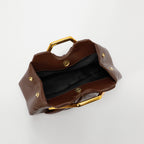 Women Ruched Faux Leather Clutch Bag, Geometric Gold Metal Frame Handle Evening Handbag