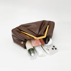 Women Ruched Faux Leather Clutch Bag, Geometric Gold Metal Frame Handle Evening Handbag