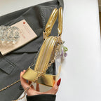 Metallic Gold Trim Clear Mini Dome Handbag, Transparent PVC Chain Crossbody Bag, Women Trendy Top Handle Purse