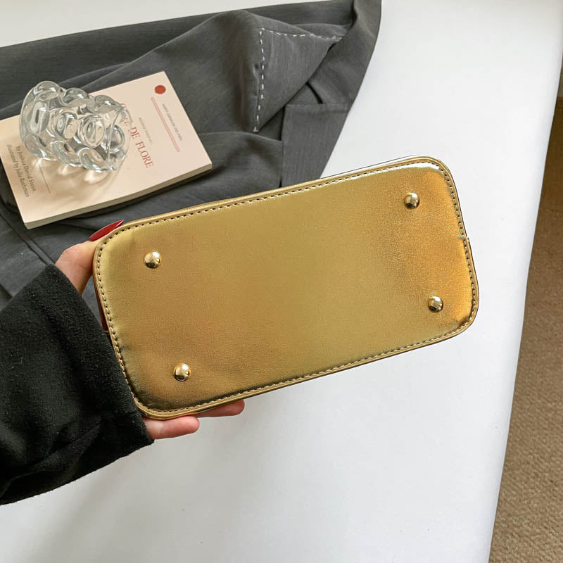 Metallic Gold Trim Clear Mini Dome Handbag, Transparent PVC Chain Crossbody Bag, Women Trendy Top Handle Purse