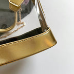 Metallic Gold Trim Clear Mini Dome Handbag, Transparent PVC Chain Crossbody Bag, Women Trendy Top Handle Purse
