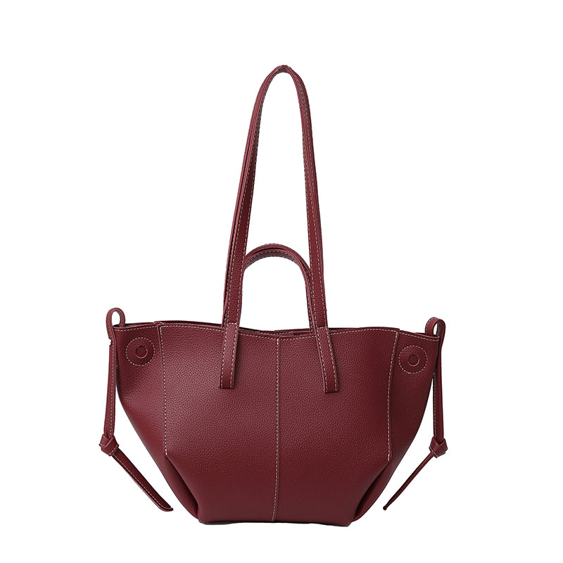Women Drawstring Side Tote Bag, Contrast Stitch Soft Faux Leather Large Capacity Commute Shoulder Bag