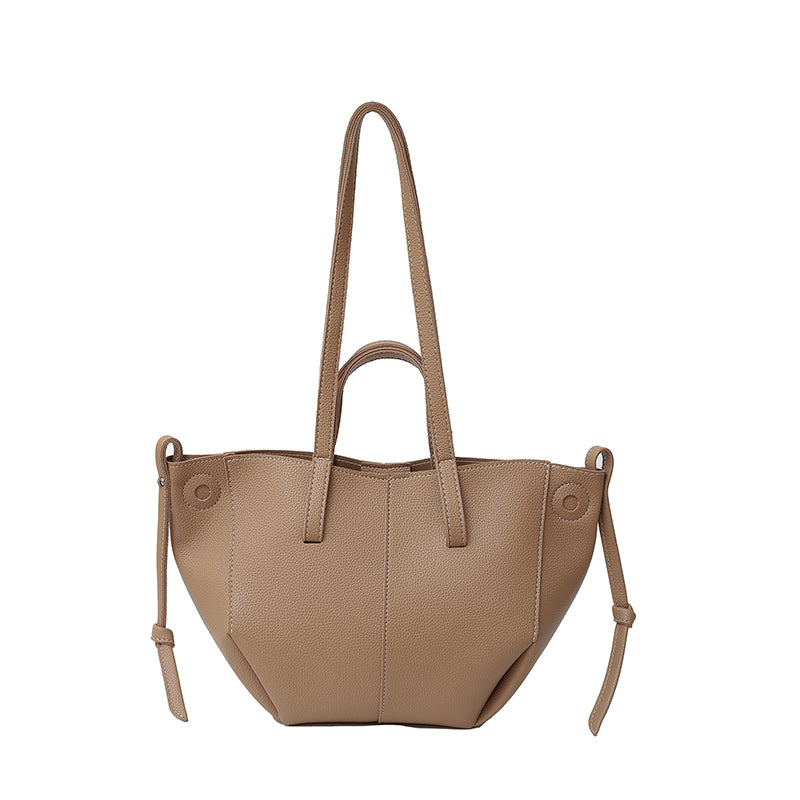Women Drawstring Side Tote Bag, Contrast Stitch Soft Faux Leather Large Capacity Commute Shoulder Bag