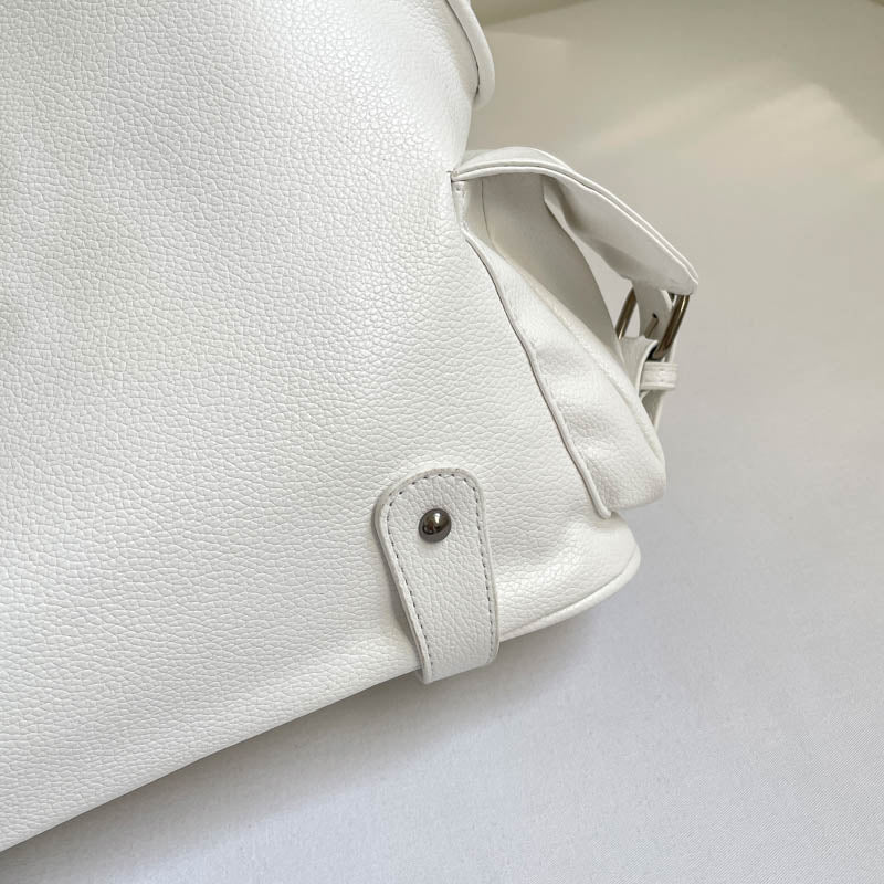 White Y2K Multi-Pocket Hobo Shoulder Bag, Large Capacity Utility Buckle Tote Bag for Women, Casual Daily Crossbody Handbag