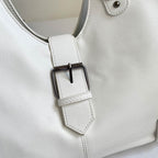 White Y2K Multi-Pocket Hobo Shoulder Bag, Large Capacity Utility Buckle Tote Bag for Women, Casual Daily Crossbody Handbag
