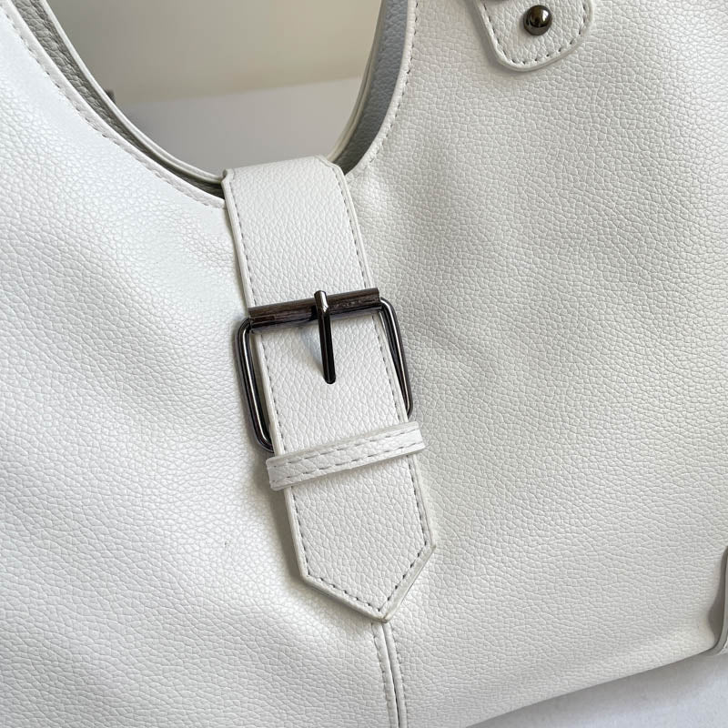White Y2K Multi-Pocket Hobo Shoulder Bag, Large Capacity Utility Buckle Tote Bag for Women, Casual Daily Crossbody Handbag