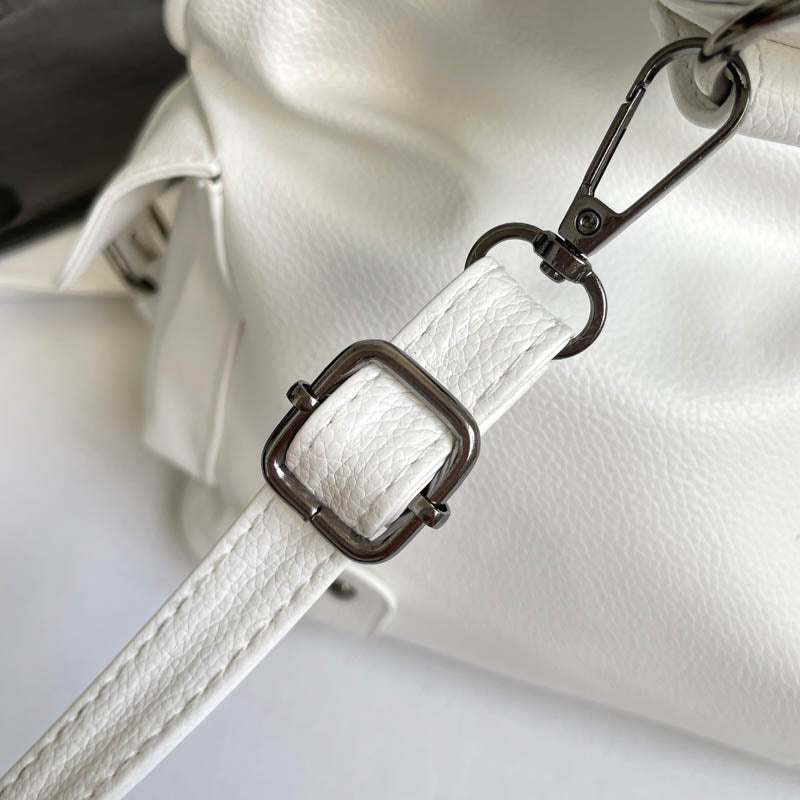 White Y2K Multi-Pocket Hobo Shoulder Bag, Large Capacity Utility Buckle Tote Bag for Women, Casual Daily Crossbody Handbag