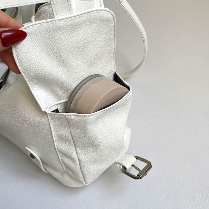 White Y2K Multi-Pocket Hobo Shoulder Bag, Large Capacity Utility Buckle Tote Bag for Women, Casual Daily Crossbody Handbag