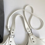 White Y2K Multi-Pocket Hobo Shoulder Bag, Large Capacity Utility Buckle Tote Bag for Women, Casual Daily Crossbody Handbag