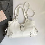 White Y2K Multi-Pocket Hobo Shoulder Bag, Large Capacity Utility Buckle Tote Bag for Women, Casual Daily Crossbody Handbag